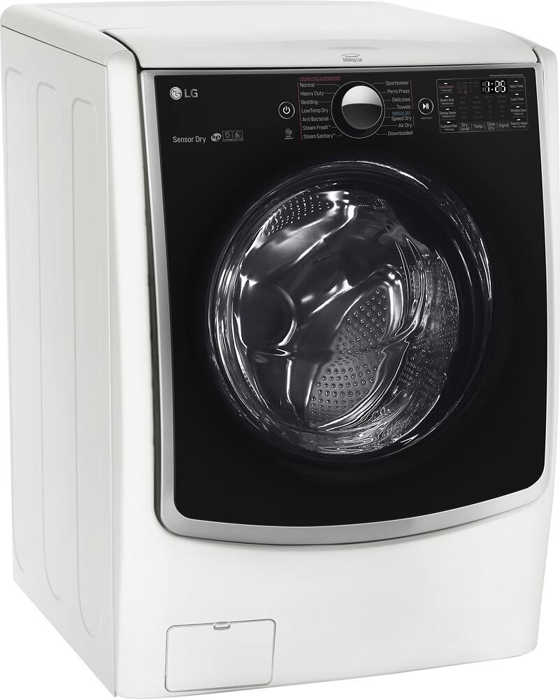 LG - 4.5 Cu. Ft. 14-Cycle High-Efficiency Front-Loading Washer with Steam and Wi-Fi Connectivity - White - Angle Zoom