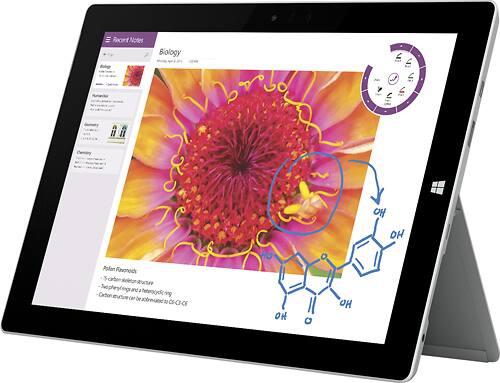 Microsoft - Surface 3 - 10.8" - Intel Atom - 64GB - Wi-Fi + 4G LTE Unlocked - Silver - Larger Front
