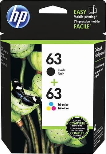 HP - 63 2-Pack Ink Cartridges - Black/Cyan/Magenta/Yellow - Larger Front