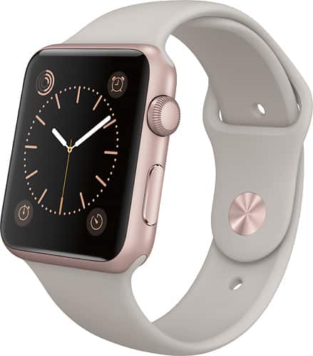 Apple - Apple Watch™ Sport 42mm Rose Gold Aluminum Case - Stone Sport Band - Larger Front