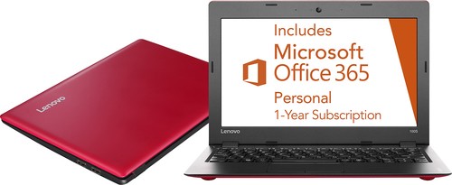 Lenovo - IdeaPad 100s 11.6" Laptop - Intel Atom - 2GB Memory - 32GB eMMC Flash Storage - Red - Larger Front