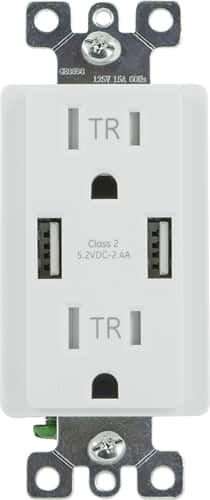 GE - USB and AC In-Wall Combo Duplex Outlet - White - Larger Front