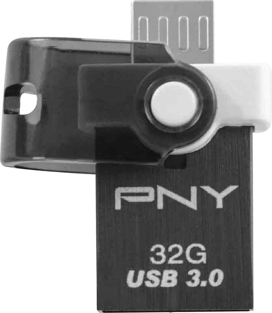 PNY - DUO-LINK 32GB USB 3.0 Type A Flash Drive - Black - Front Zoom