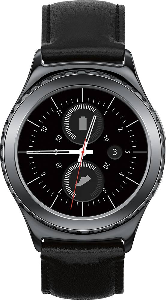 Samsung - Geek Squad Certified Refurbished Gear S2 Classic Smartwatch 40mm Stainless Steel - Black Leather - Front Zoom