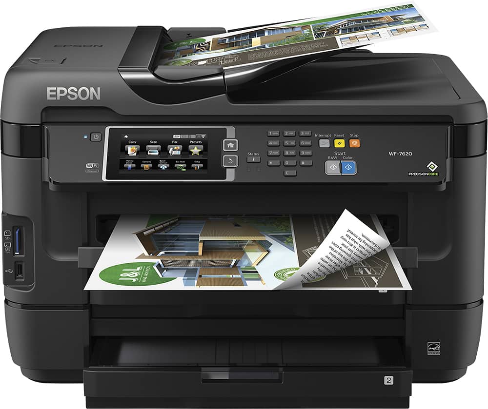 Epson - WorkForce WF-7620 Wireless Wide-Format All-In-One Printer - Black - Front Zoom