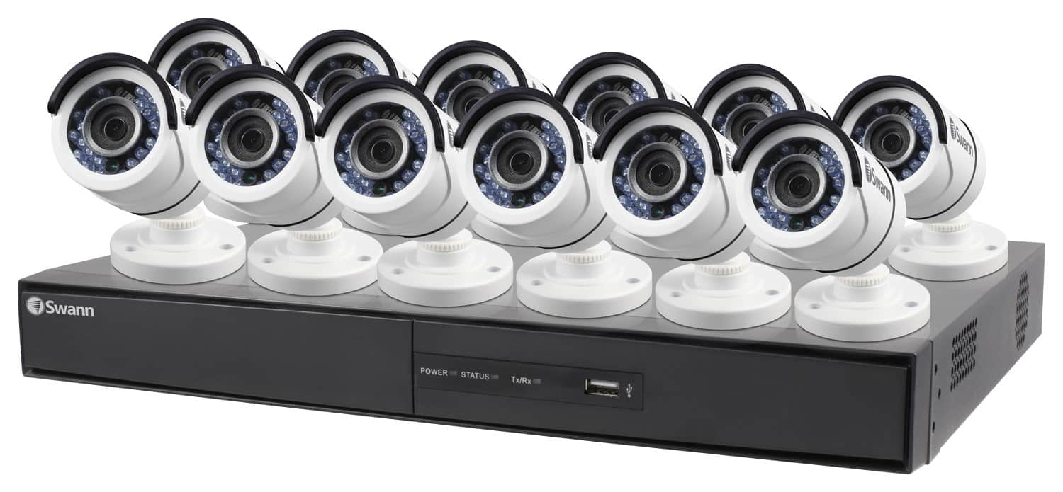 Swann - 16-Channel, 12-Camera Indoor/Outdoor High-Definition DVR Surveillance System - White - Larger Front