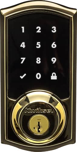 Kwikset - Signature Series SmartCode 916 Touchscreen Electronic Deadbolt - Lifetime Polished Brass - Larger Front