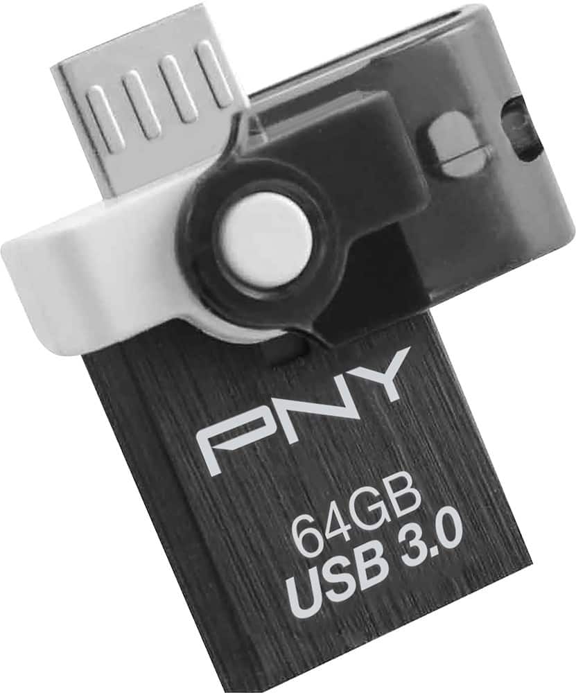 PNY - DUO-LINK On-the-Go 64GB USB 3.0 Type A Flash Drive - Black - Front Zoom
