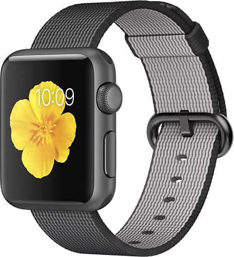 Apple - Apple Watch Sport 38mm Space Gray Aluminum Case - Black Woven Nylon Band - Angle