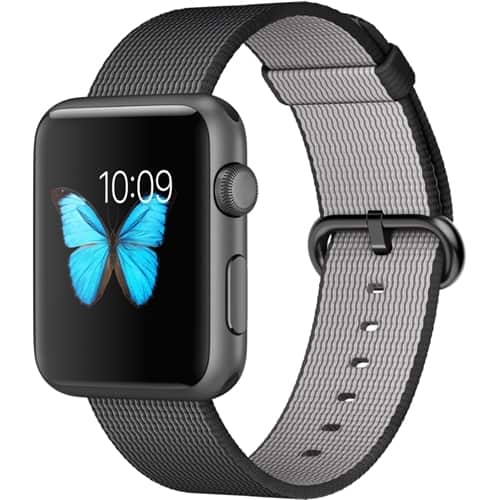 Apple - Apple Watch Sport 42mm Space Gray Aluminum Case - Black Woven Nylon Band - Larger Front