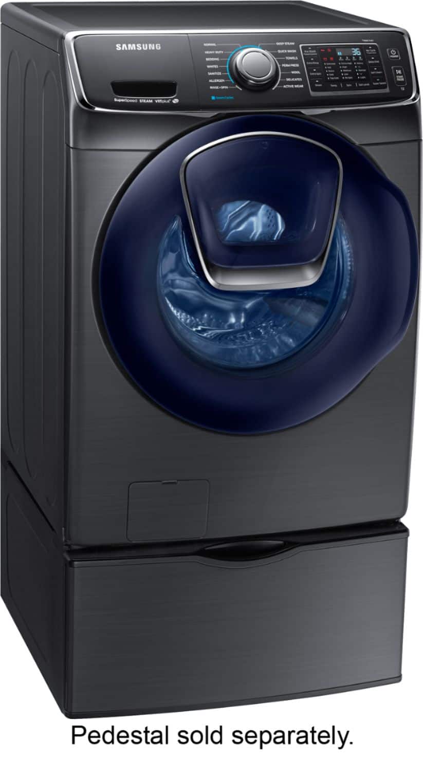 Samsung - 4.5 Cu. Ft. 14-Cycle Addwash™ High-Efficiency Front-Loading Washer with Steam - Black Stainless - Angle Zoom