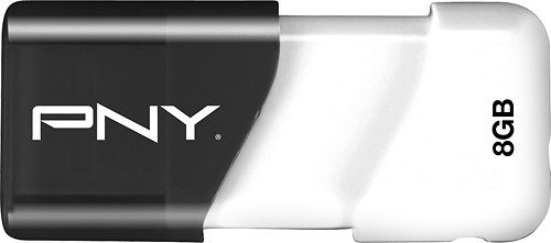 PNY - Compact Attaché 8GB USB 2.0 Flash Drive - Black/White - Larger Front