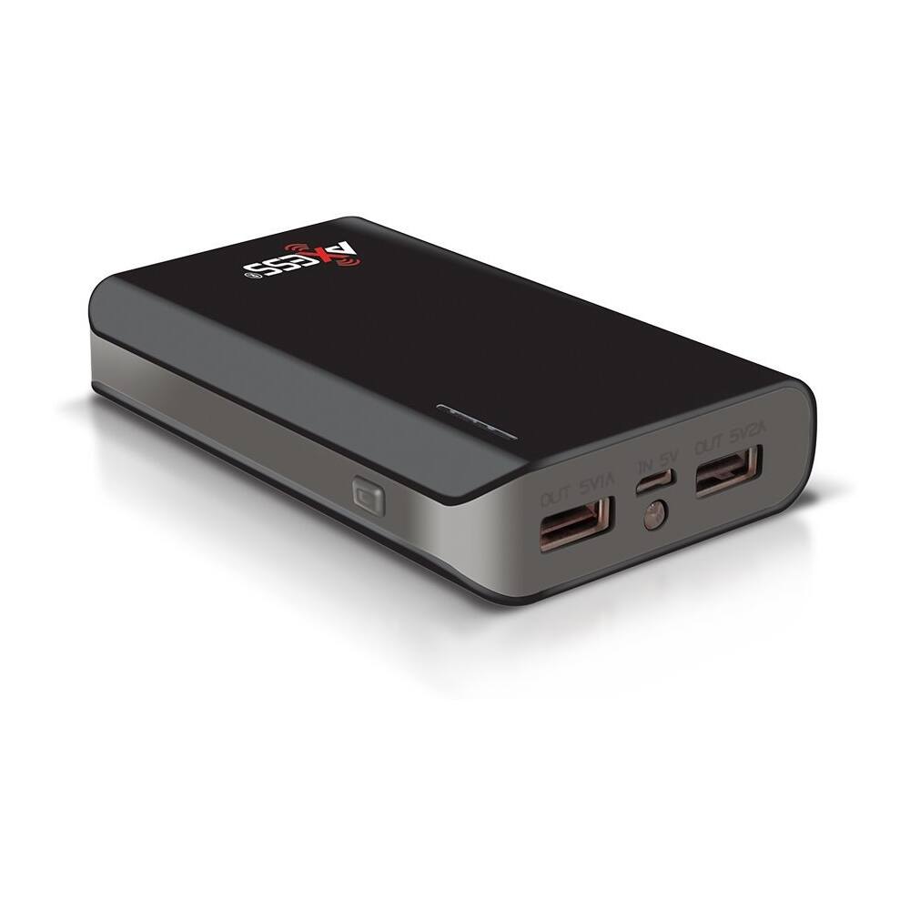 Axess - 6600 mAh Power Bank - Black with Gray Trim - Larger Front
