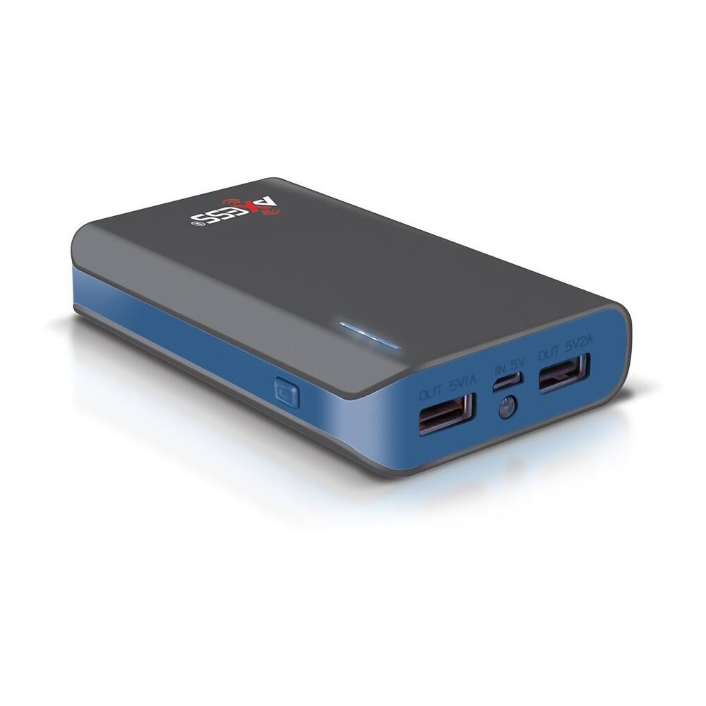 Axess - 6600 mAh Power Bank - Gray with Blue Trim - Larger Front