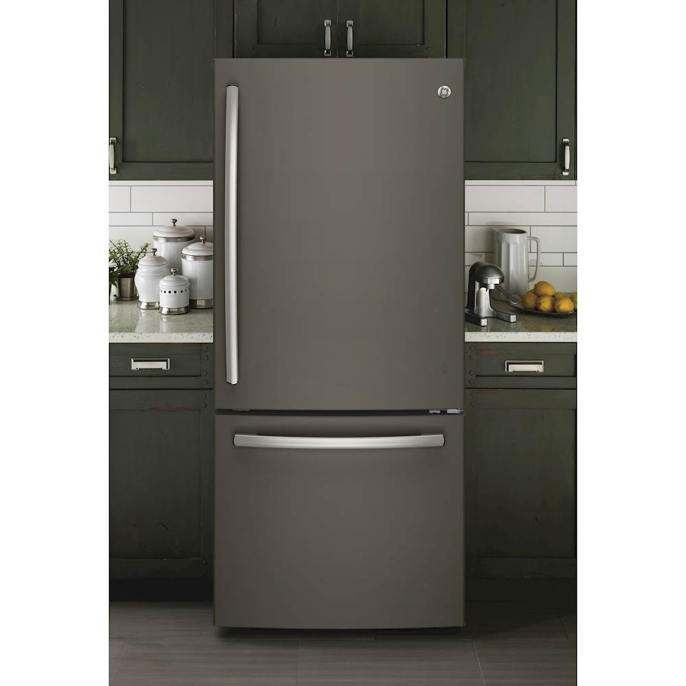 GE 20 9 Cu Ft Bottom Freezer Refrigerator Slate GDE21EMKES Best Buy