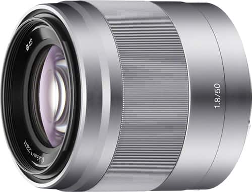 Sony - 50mm f/1.8 OSS Prime Lens for Select Sony Alpha E-mount Cameras - Silver - Angle