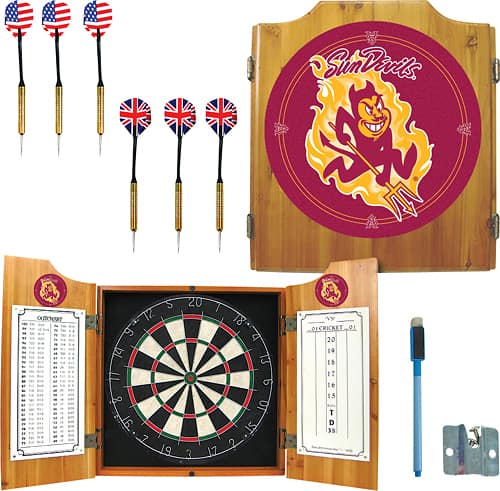 Trademark Games - Arizona State Solid Pine Dart Cabinet Set - Brown - Larger Front