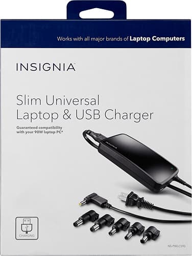 Insignia™ - Slim Universal AC Laptop Power Adapter with USB Charging - Black - Alternate View 1