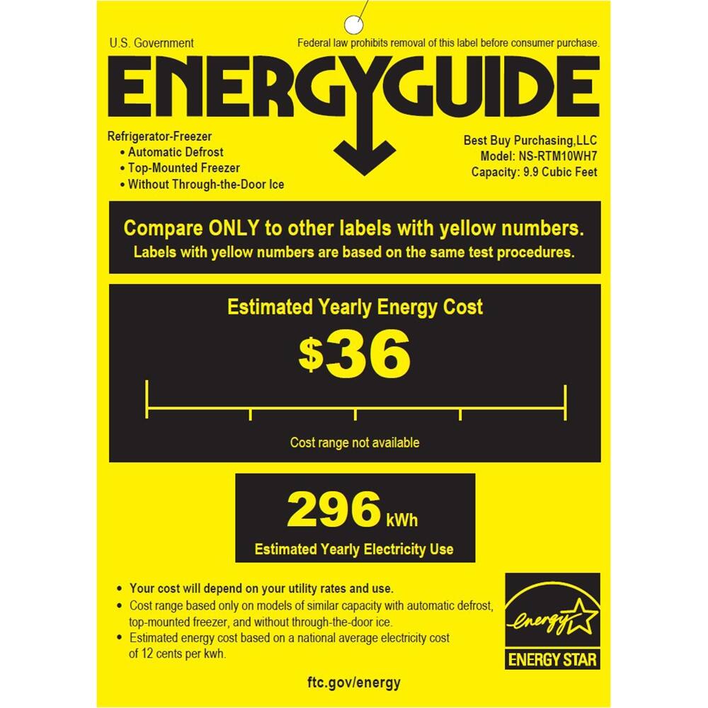 Insignia™ - 9.9 Cu. Ft. Top-Freezer Refrigerator - White - Energy Guide