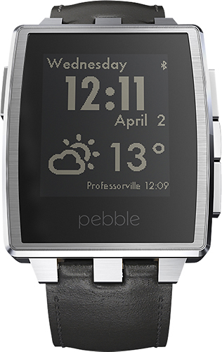 Pebble - Steel Smartwatch for Select iOS and Android Devices - Silver - Larger Front