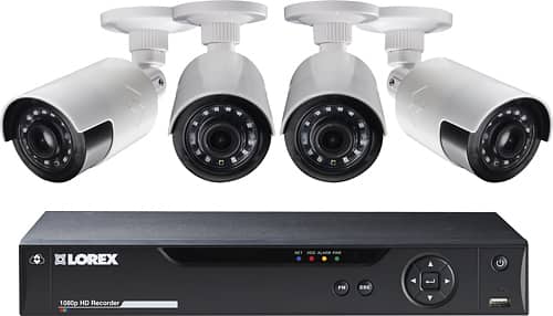 Lorex by FLIR - True HD 8-Channel, 4-Ultra Wide Field Of View Indoor/Outdoor Wired Cameras, 1080p 1TB DVR Surveillance System - Larger Front