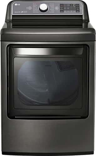 LG - 7.3 Cu. Ft. 14-Cycle Electric Dryer with Steam - Black stainless steel - Larger Front