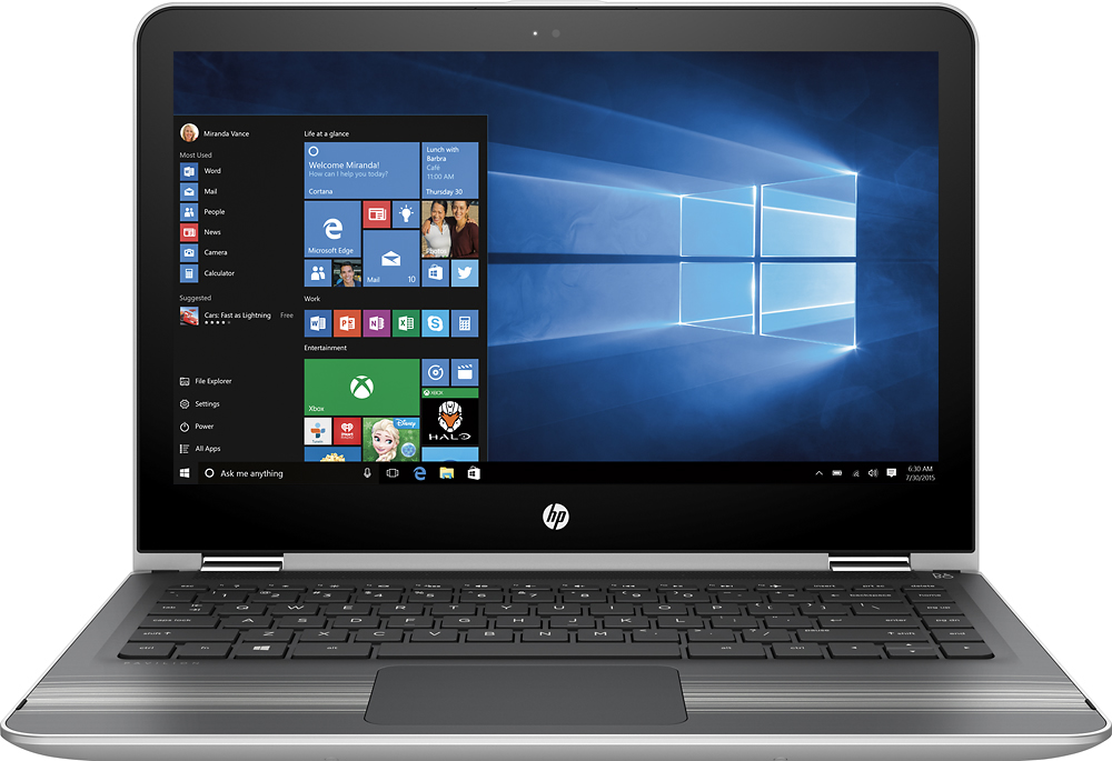 HP Pavilion x360 13.3" HD 2-in-1 Touchscreen Laptop with Intel Core i3-6100U / 6GB / 500GB / Win 10 (Silver)