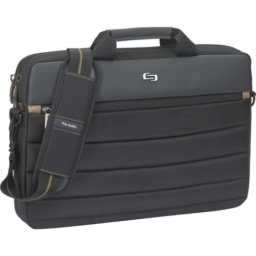 Solo - Pro Slim Laptop Briefcase - Black/Gold - Larger Front