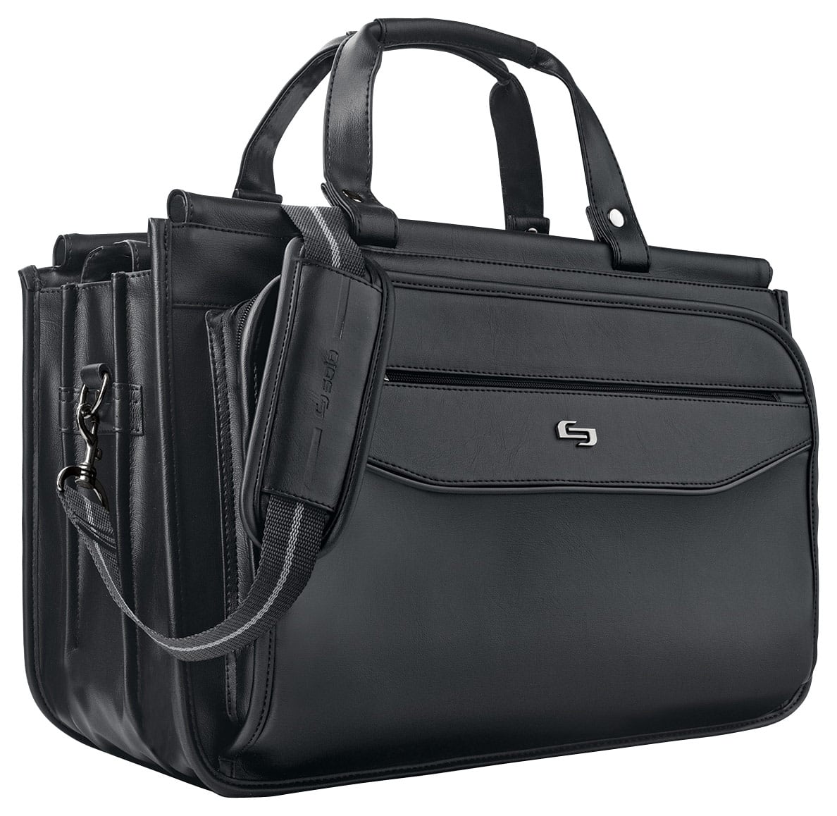 Solo - Classic Triple-Compartment Laptop Briefcase - Black - Larger Front