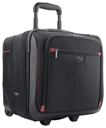 Solo - Sterling Rolling Overnighter Laptop Case - Black/Red - Larger Front