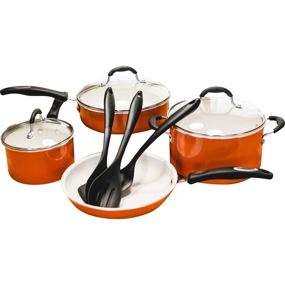 Cuisinart HW57-10COR 10-Piece Ceramic Cookware Set (Orange)