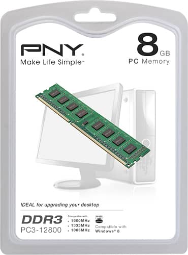 PNY - 8GB PC3-12800 DDR3 DIMM Desktop Memory - Green - Larger Front