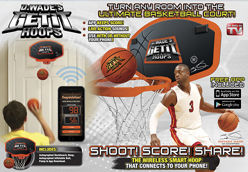 D.Wade's™ - Get It Hoops Interactive Backboard with Live Action Sounds - Black / Orange / White - Larger Front