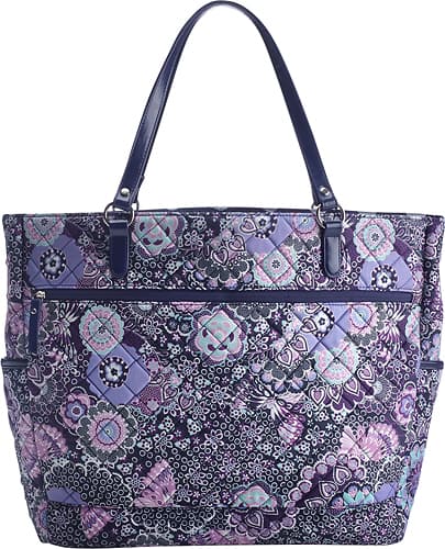 Studio C - Twilight Garden Laptop Tote - Dark Purple/Lavender/Navy/Mint - Larger Front