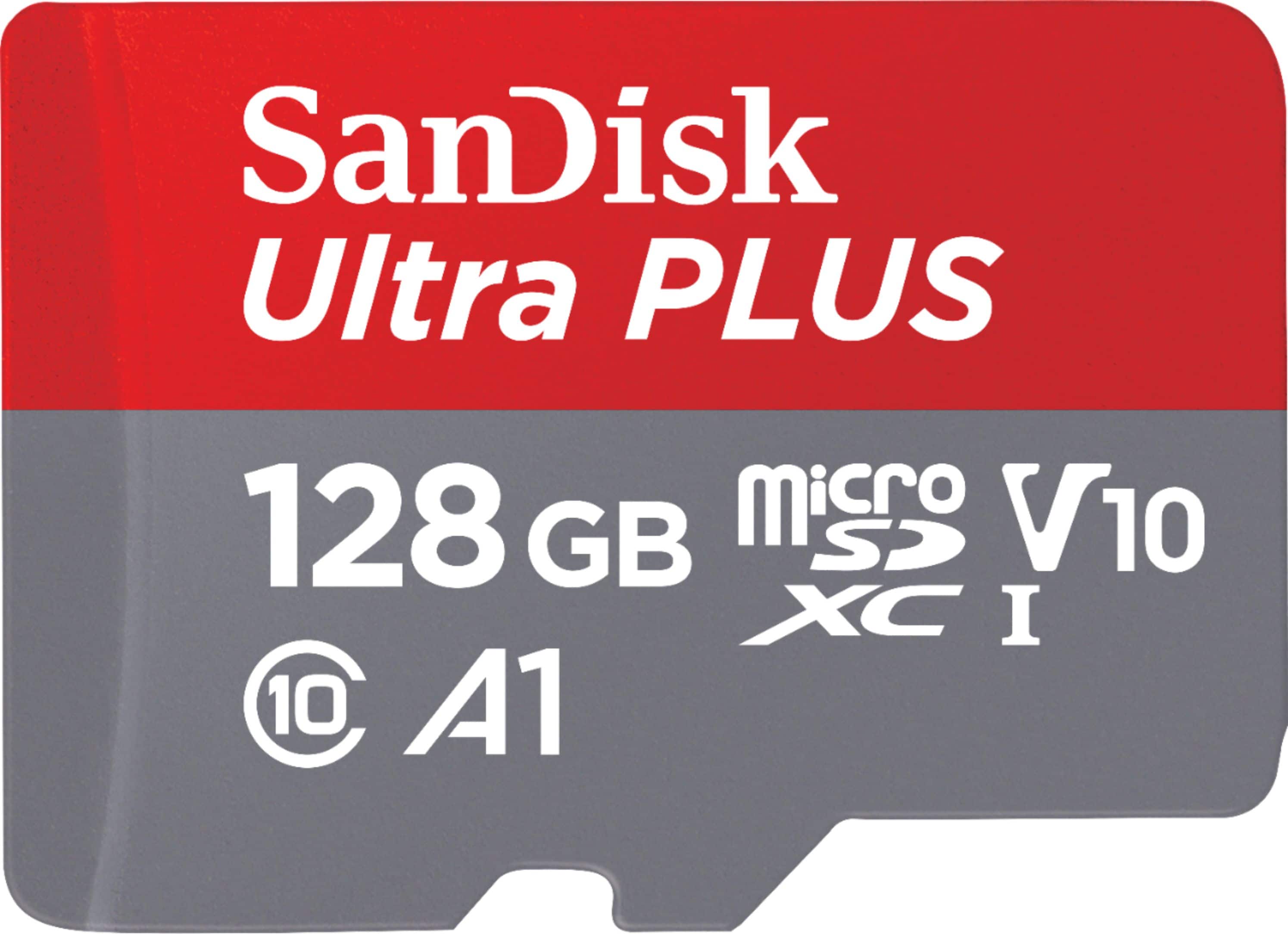 SanDisk - Ultra Plus 128GB microSDXC Class 10 UHS-1 Memory Card - Black - Front Zoom