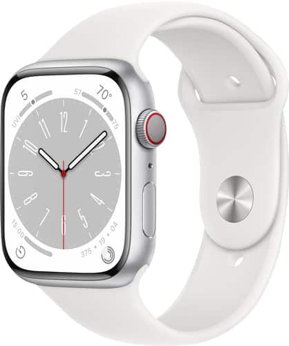Apple Watch Series 8 GPS + Cellular 45mm Aluminum Case with White Sport Band - S/M - White (Verizon)
Apple Watch Series 8 GPS + Cellular 45mm Aluminum Case with White Sport Band - S/M - White (Verizon)