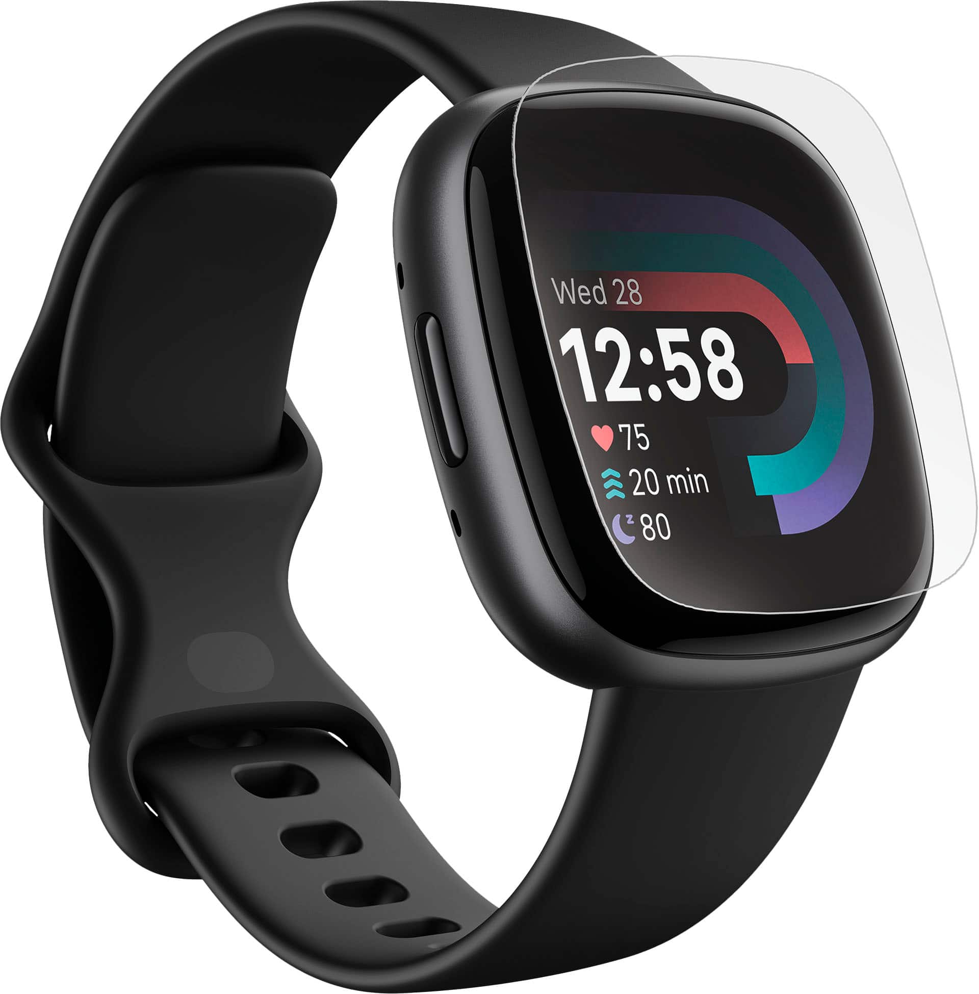 Zoom in on Angle Zoom. ZAGG - InvisibleShield Ultra Clear+ Advanced Scratch & Shatter Screen Protector for Fitbit Versa 2/3/Sense.