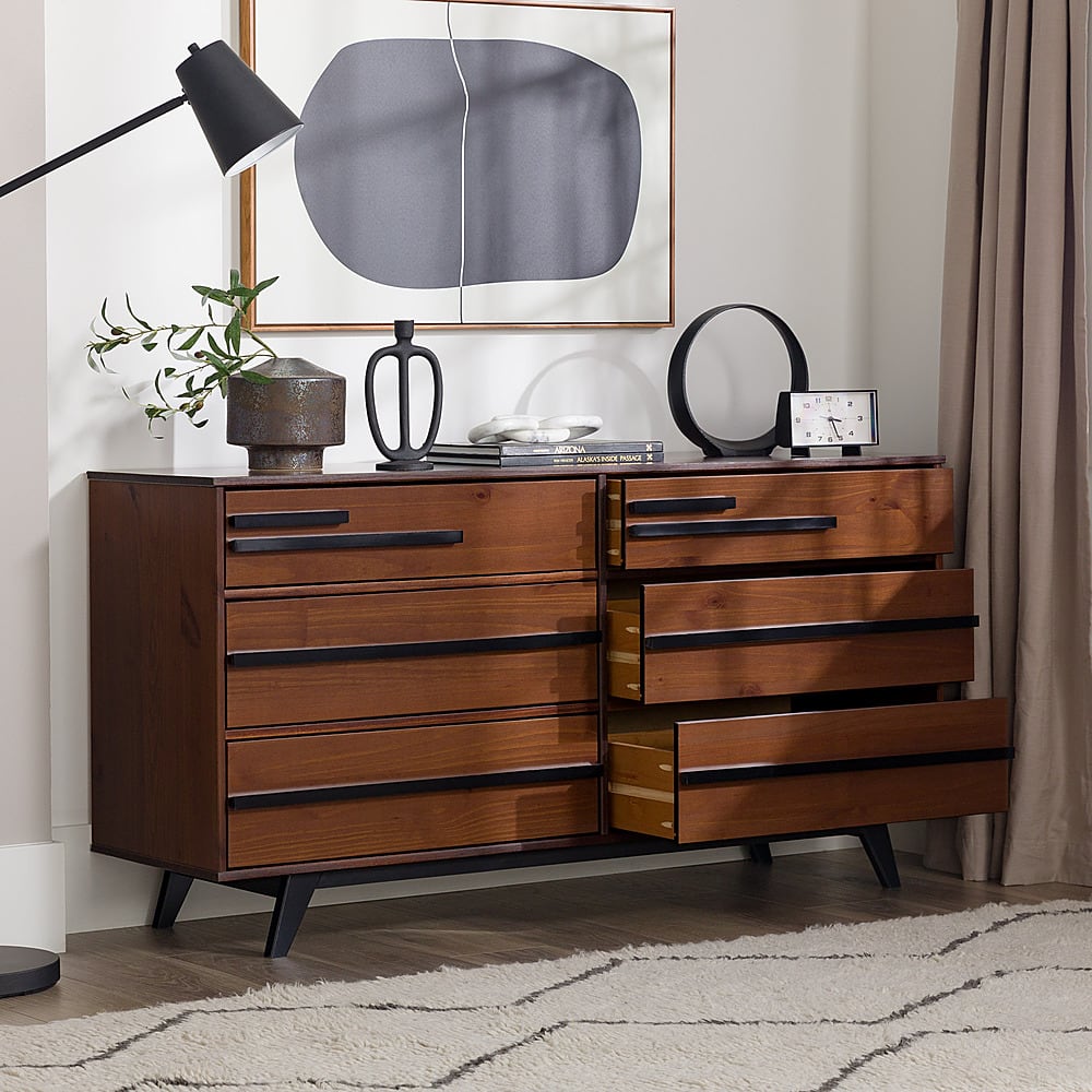 Best Buy Walker Edison Modern Minimal Solid Wood 6 Drawer Dresser