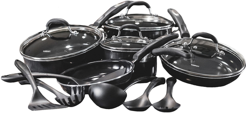 Cuisinart - 15-Piece Ceramic-Coated Cookware Set - Black - Angle