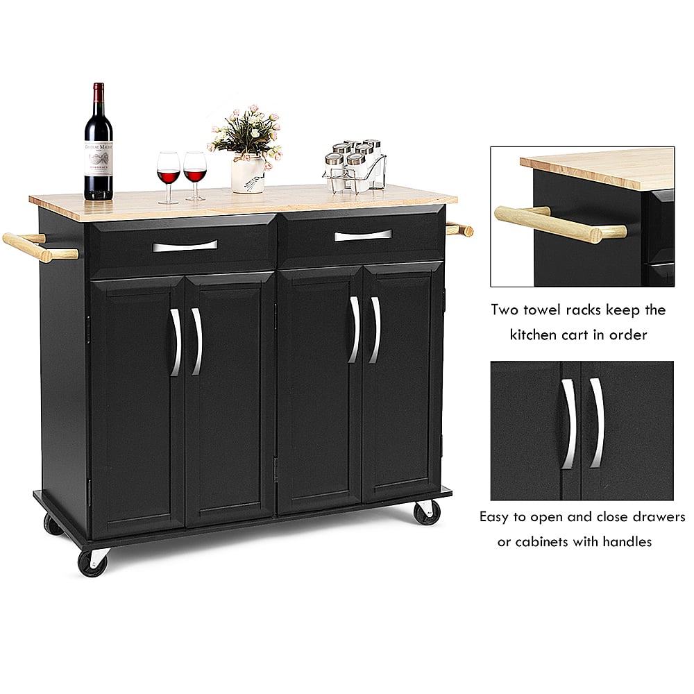 Best Buy Costway Rolling Kitchen Trolley Island Cart Wood Top Storage