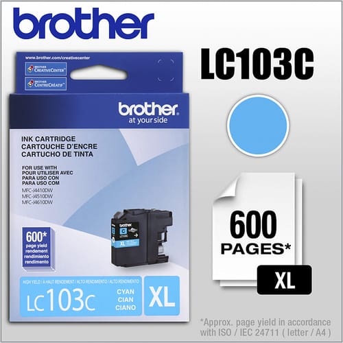 Brother - LC103C XL High-Yield Ink Cartridge - Cyan - Larger Front