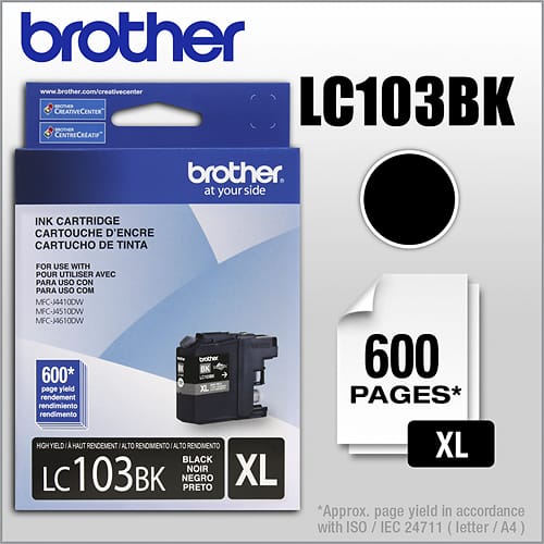 Brother - LC103BK XL High-Yield Ink Cartridge - Black - Larger Front