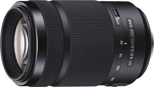 Sony - DT 55-300mm f/4.5-5.6 A-Mount Telephoto Zoom Lens - Black - Angle
