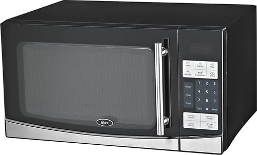 Oster - 1.1 Cu. Ft. Mid-Size Microwave - Stainless Steel/Black - Larger Front