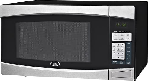 Oster - 1.4 Cu. Ft. Mid-Size Microwave - Stainless Steel/Black - Larger Front