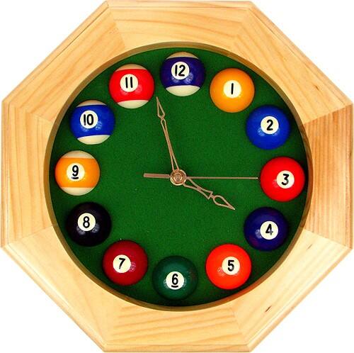 Trademark Games - Octagonal Wood Billiards Quartz Clock - Oak - Larger Front