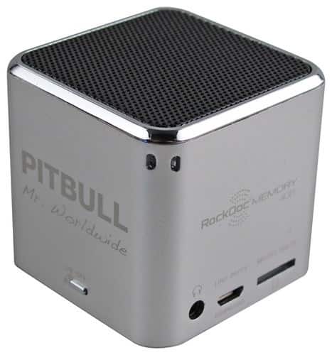RockDoc - Pitbull POWER Portable 1-Way Speaker with 4GB Memory - Silver - Larger Front