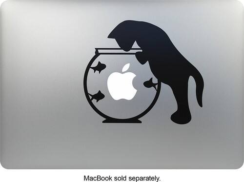 MacDecals - Cat in the Fishbowl Decal for Apple® MacBook® - Black - Larger Front