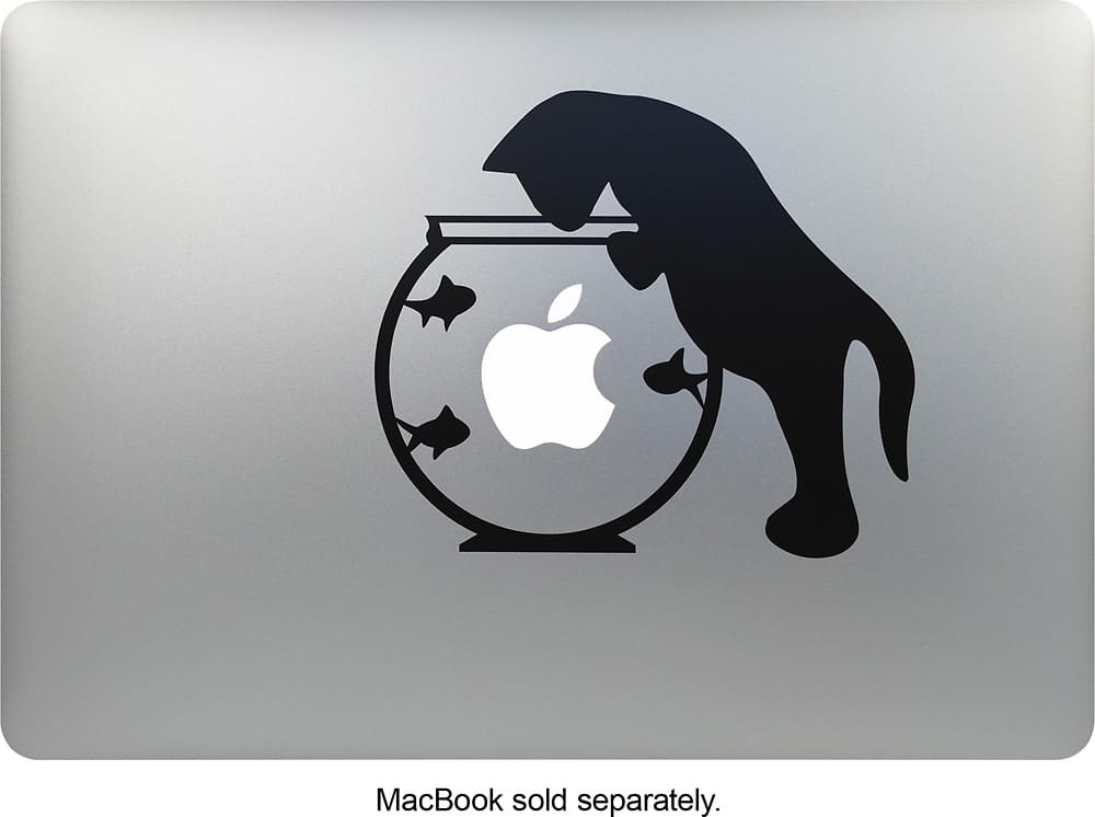 MacDecals - Cat in the Fishbowl Decal for Apple® MacBook® - Black - Front Zoom