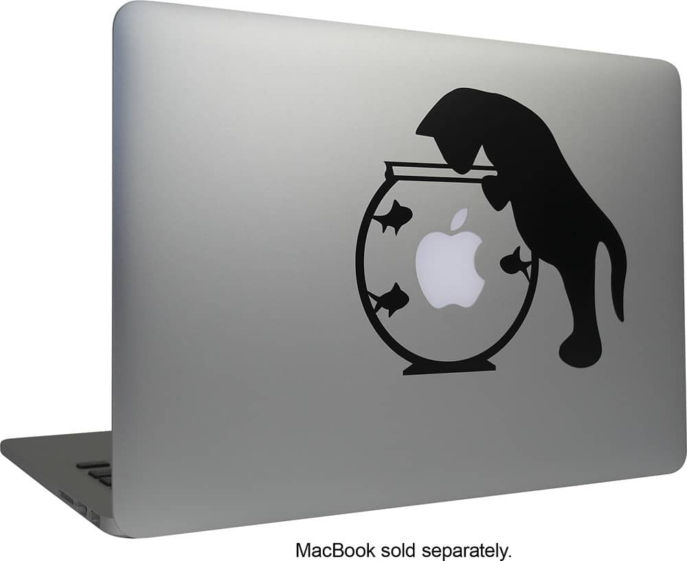 MacDecals - Cat in the Fishbowl Decal for Apple® MacBook® - Black - AlternateView11 Zoom